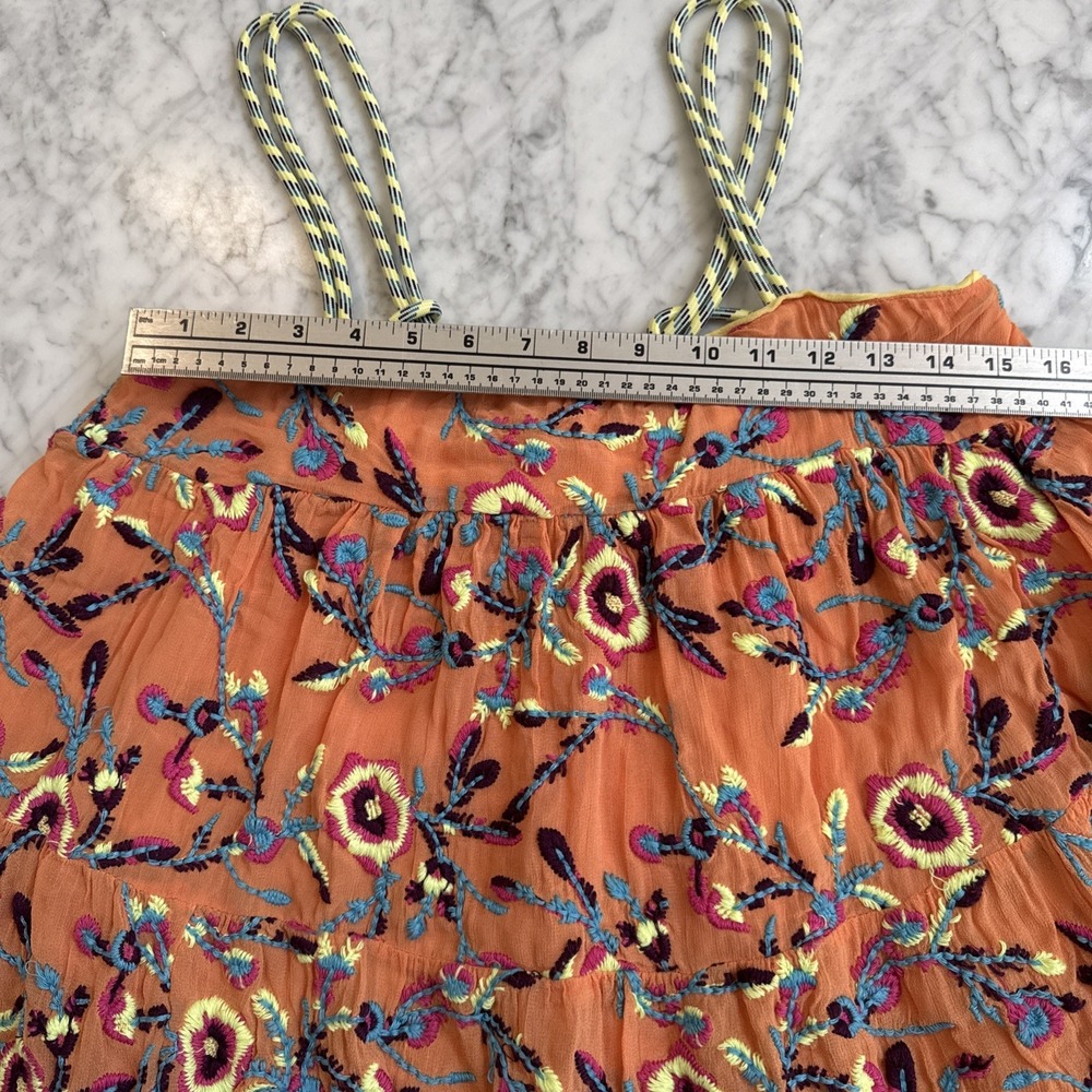 Kimchi Blue Orange Floral Embroidered Babydoll Mini Dress Braided Straps Small - Picture 10 of 11